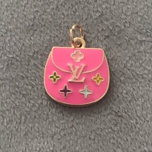 Upcycled Pink Enamel with multi-colored flowers Bag Charm